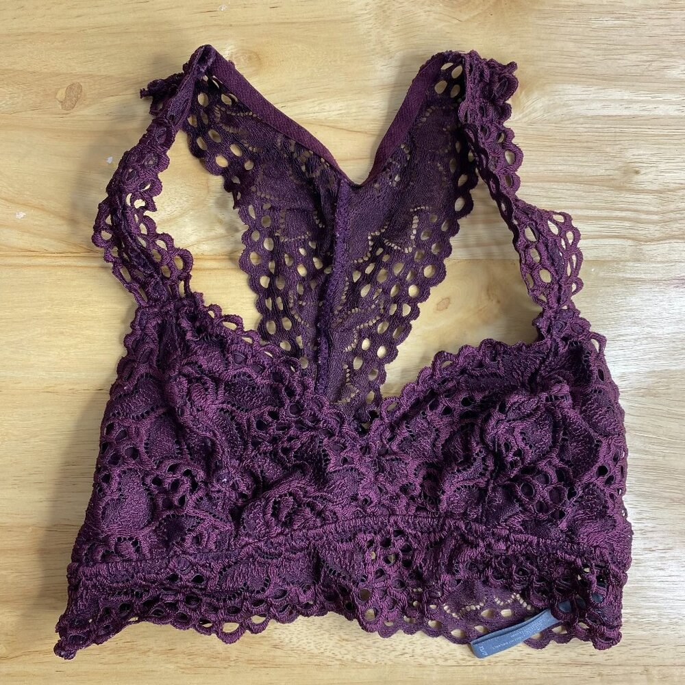 (XS) Women Aerie Racerback Lace Bralette - Size XS - Burgundy